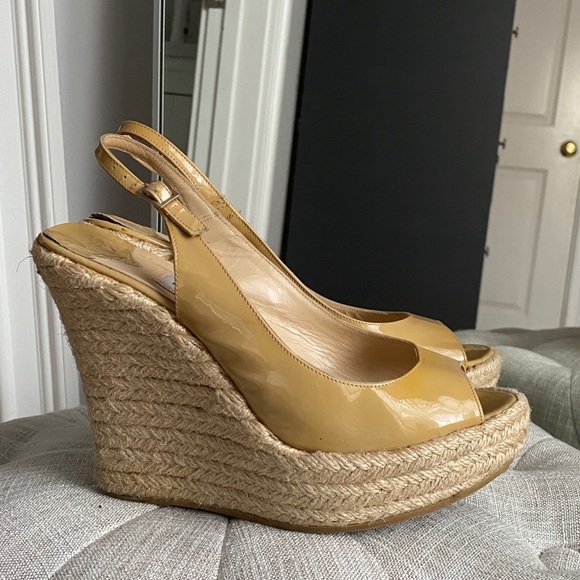 JIMMY CHOO Patent Leather Wedge Sandal with Strap - Picture 7 of 7